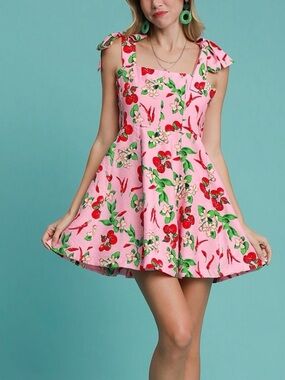 Umgee Pink Cherry Floral Mini Dress